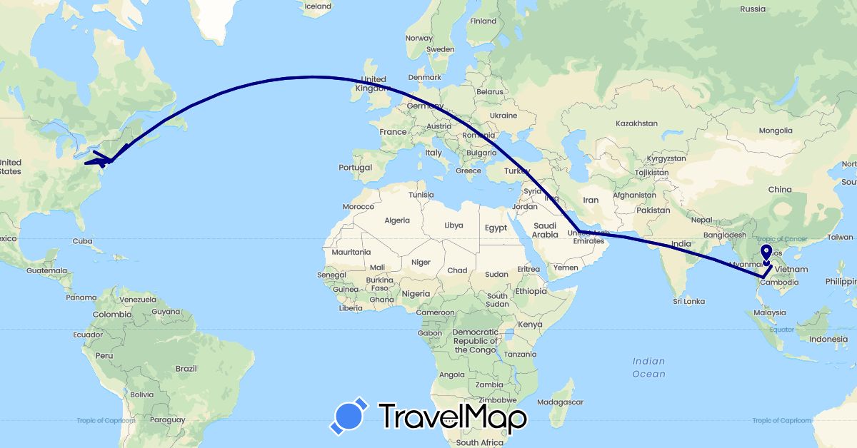 TravelMap itinerary: driving in Qatar, Thailand, United States (Asia, North America)